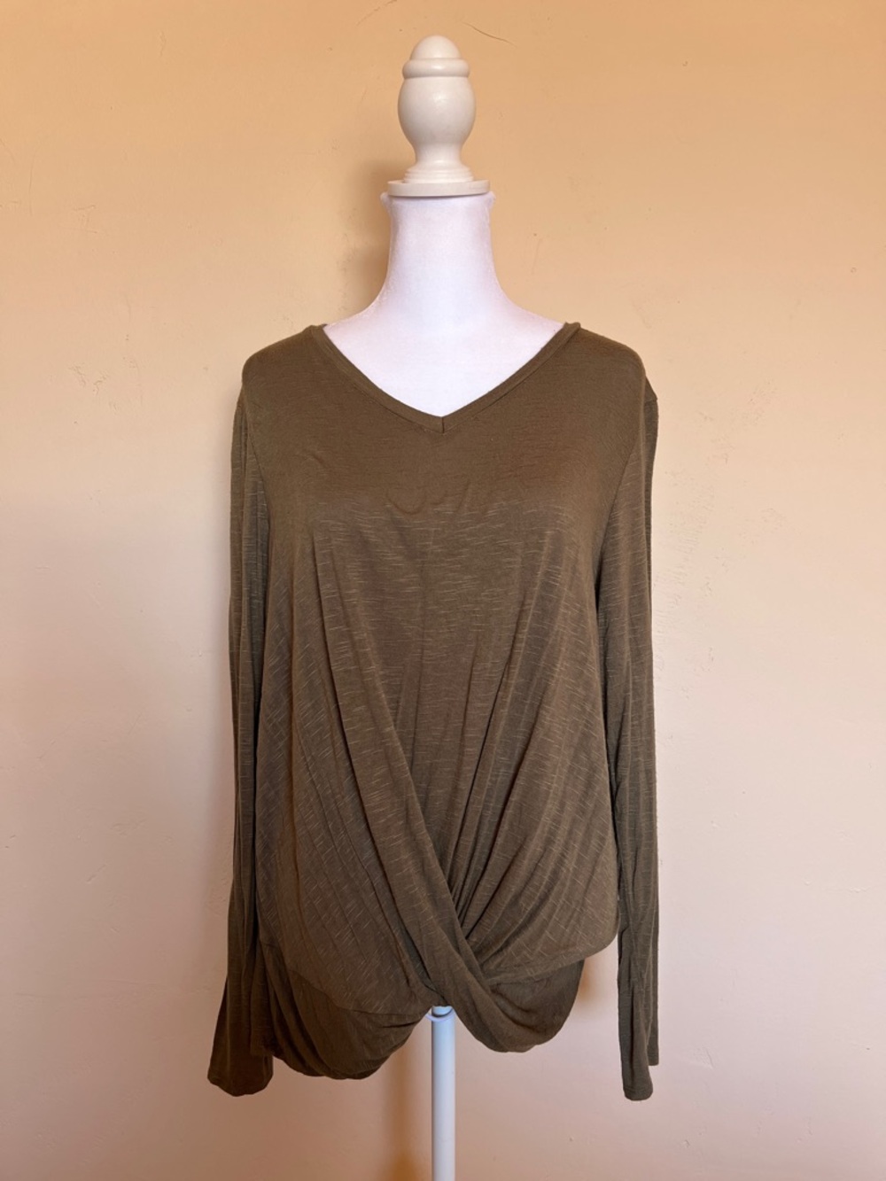 Maurices Olive Twist-Front V-Neck Long Sleeve Top
